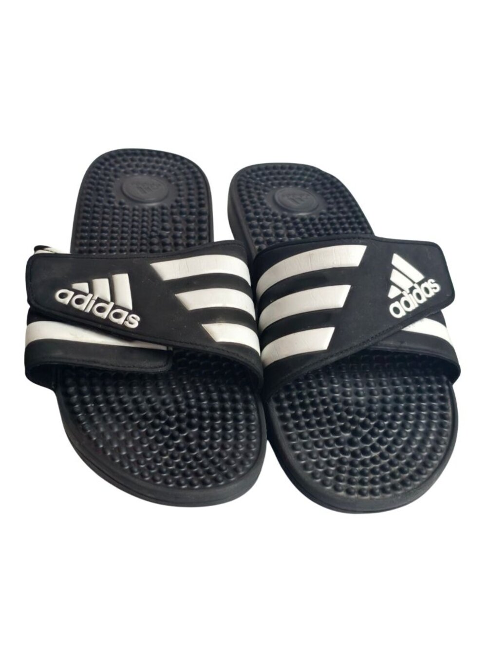Adidas Mens 12 Adissage Slides Black White Adjustable Slip On Massage Footbed